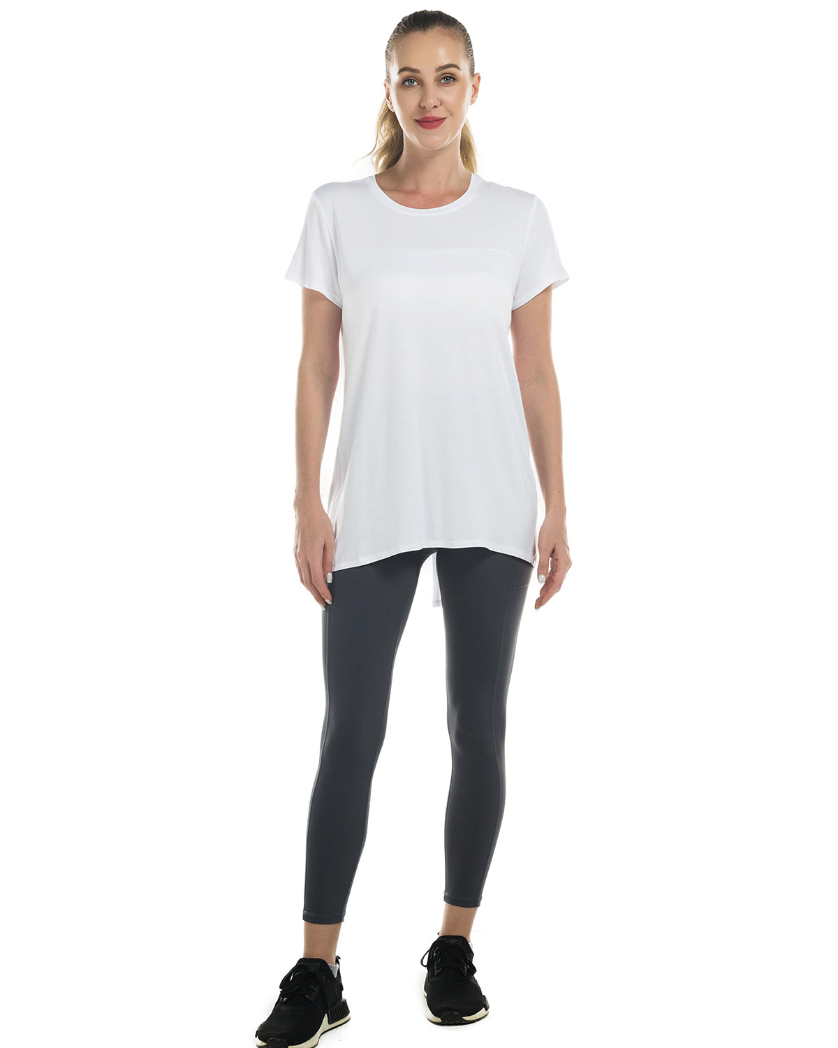 Tie Back T Shirts for Women, Short Sleeves Crew Neck Open Back Tee Tops Athletic Sweatshirts White