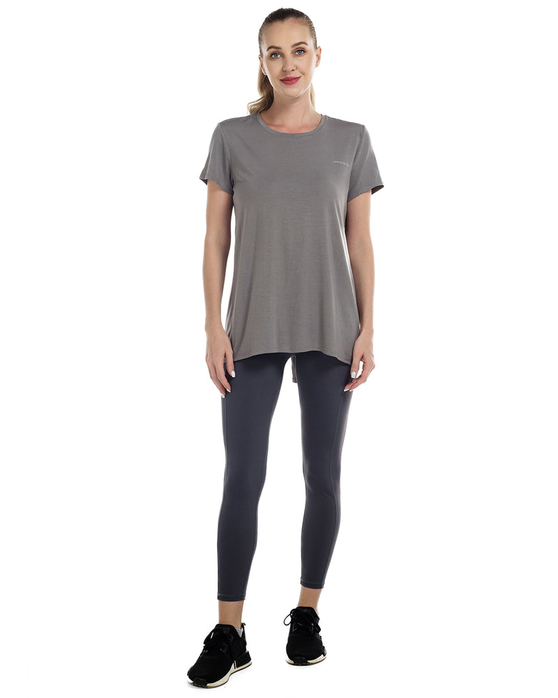 Tie Back T Shirts for Women, Short Sleeves Crew Neck Open Back Tee Tops Athletic Sweatshirts Dk Grey