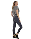 Tie Back T Shirts for Women, Short Sleeves Crew Neck Open Back Tee Tops Athletic Sweatshirts Dk Grey