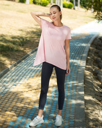 Tie Back T Shirts for Women, Short Sleeves Crew Neck Open Back Tee Tops Athletic Sweatshirts Pink