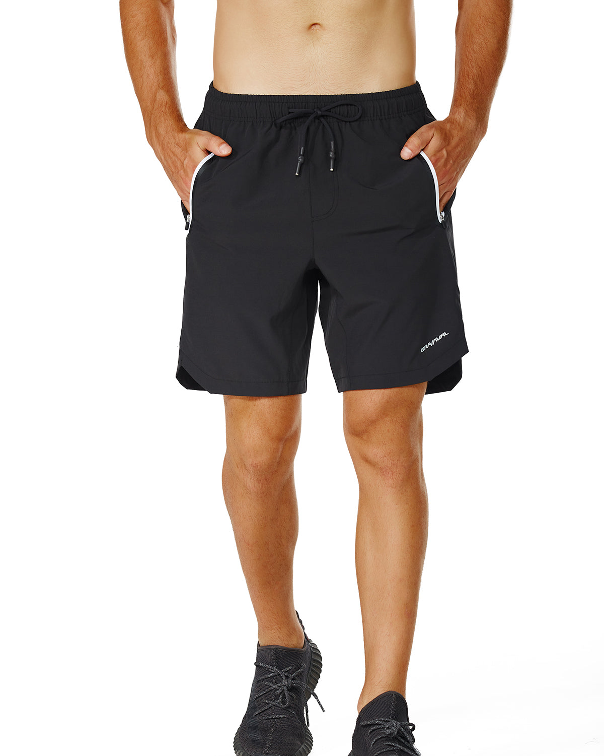 Men's Workout Shorts, Fitted Weightlifting Bodybuilding Moisture Wicking Shorts with Zipper Pocket Black