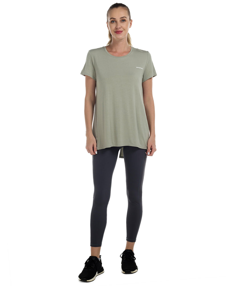 Tie Back T Shirts for Women, Short Sleeves Crew Neck Open Back Tee Tops Athletic Sweatshirts Stone Green