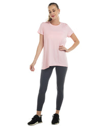 Tie Back T Shirts for Women, Short Sleeves Crew Neck Open Back Tee Tops Athletic Sweatshirts Pink