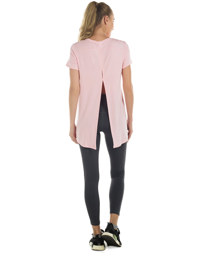 Tie Back T Shirts for Women, Short Sleeves Crew Neck Open Back Tee Tops Athletic Sweatshirts Pink