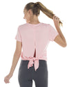 Tie Back T Shirts for Women, Short Sleeves Crew Neck Open Back Tee Tops Athletic Sweatshirts Pink