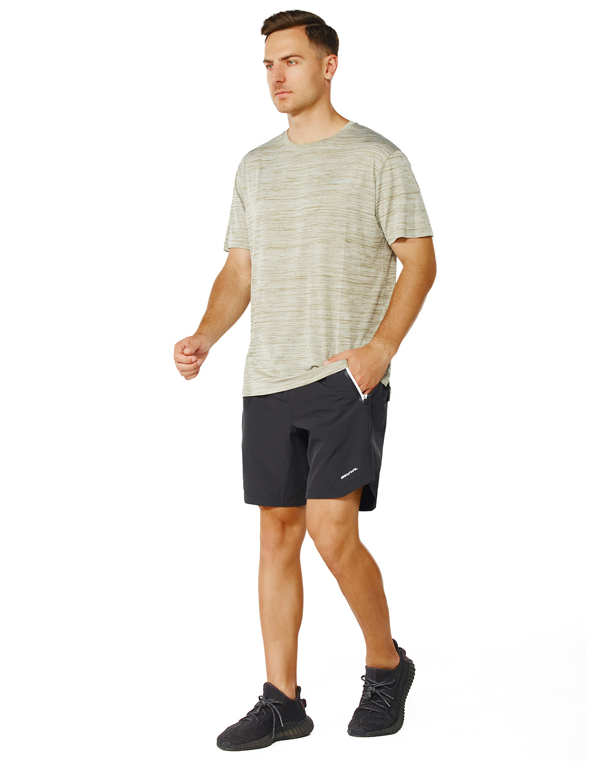 Men's Crew T-Shirt, Light Weight Dry-Fit Moisture Wicking Active Athletic Performance Light Green Melange