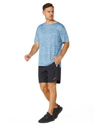 Men's Crew T-Shirt, Light Weight Dry-Fit Moisture Wicking Active Athletic Performance Dk Blue Melange