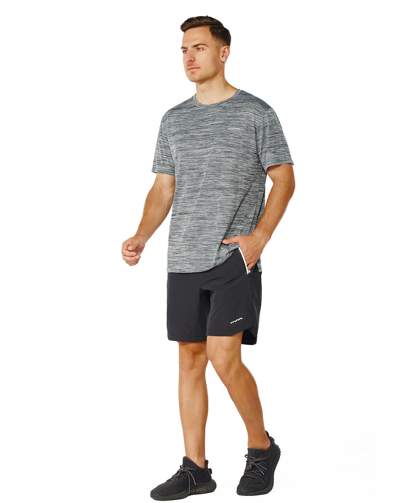 Men's Crew T-Shirt, Light Weight Dry-Fit Moisture Wicking Active Athletic Performance Black Melange