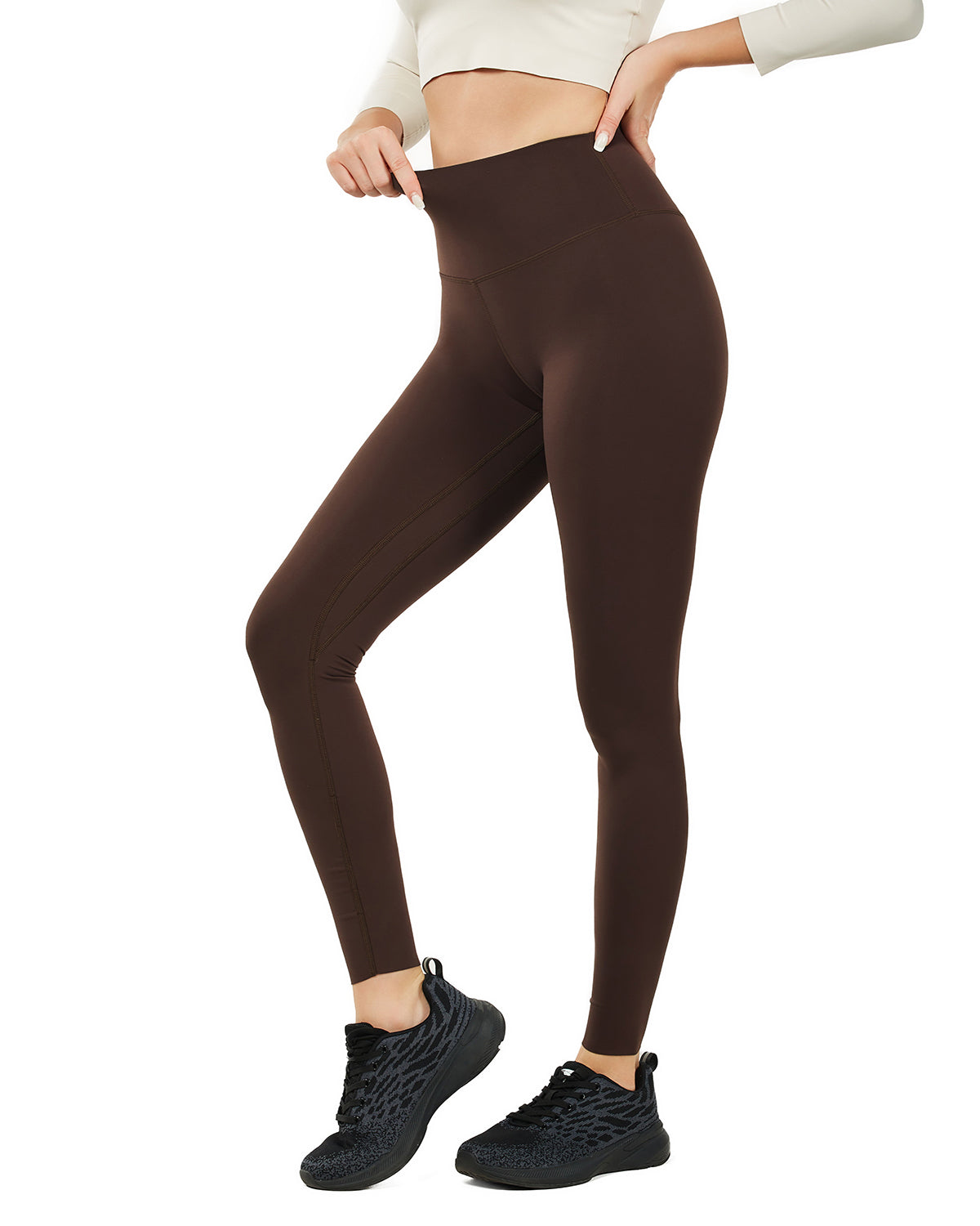 Women's High Waist Yoga Leggings, Sports Gym Workout Running Pants -Inseam 21" /25" /28"Brown