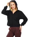 Women's Active Workout Long Sleeve Drawstring Full Zip Hooded Jacket Crop Sweatshirt with Kangaroo Hand Pockets