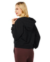 Women's Active Workout Long Sleeve Drawstring Full Zip Hooded Jacket Crop Sweatshirt with Kangaroo Hand Pockets