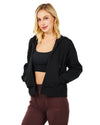 Women's Active Workout Long Sleeve Drawstring Full Zip Hooded Jacket Crop Sweatshirt with Kangaroo Hand Pockets