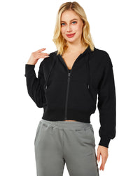 Women's Active Workout Long Sleeve Drawstring Full Zip Hooded Jacket Crop Sweatshirt