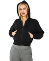 Women's Active Workout Long Sleeve Drawstring Full Zip Hooded Jacket Crop Sweatshirt