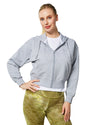 Women's Active Workout Long Sleeve Drawstring Full Zip Hooded Jacket Crop Sweatshirt