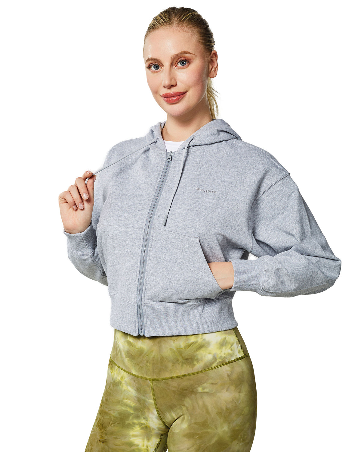 Women's Active Workout Long Sleeve Drawstring Full Zip Hooded Jacket Crop Sweatshirt