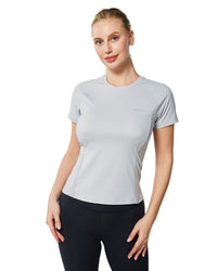 Womens Running T Shirts, Short Sleeves Crew Neck Tee Tops Athletic Workout Gym Yoga Sweatshirts Lt Grey