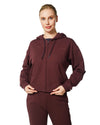 Women's Active Workout Long Sleeve Drawstring Full Zip Hooded Jacket Crop Sweatshirt with Kangaroo Hand Pockets