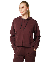 Women's Active Workout Long Sleeve Drawstring Full Zip Hooded Jacket Crop Sweatshirt with Kangaroo Hand Pockets