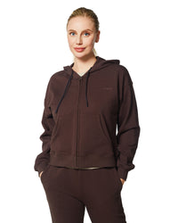 Women's Active Workout Long Sleeve Drawstring Full Zip Hooded Jacket Crop Sweatshirt with Kangaroo Hand Pockets