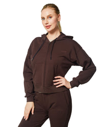 Women's Active Workout Long Sleeve Drawstring Full Zip Hooded Jacket Crop Sweatshirt with Kangaroo Hand Pockets