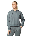 Women's Active Workout Long Sleeve Drawstring Full Zip Hooded Jacket Crop Sweatshirt with Kangaroo Hand Pockets