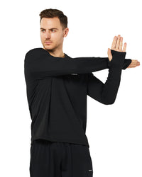 Men's Sweatshirt, Long Sleeve Crewneck , Running Fleece Pullover with Thumb Hole, Moisture Wicking & Breathable