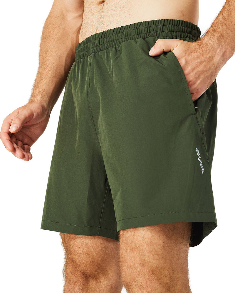 Running Shorts 6" Quick Dry Gym Athletic Workout Shorts for Men with Pockets Army Green