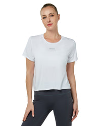 Womens Cropped T Shirts, Short Sleeves Crew Neck Tee Tops Athletic Workout Gym Yoga Sweatshirts