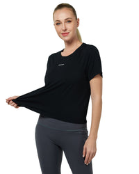 Womens Cropped T Shirts, Short Sleeves Crew Neck Tee Tops Athletic Workout Gym Yoga Sweatshirts