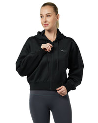 Women's Active Workout Long Sleeve Cropped Full Zip Up Hooded Hoodies Sweatshirts