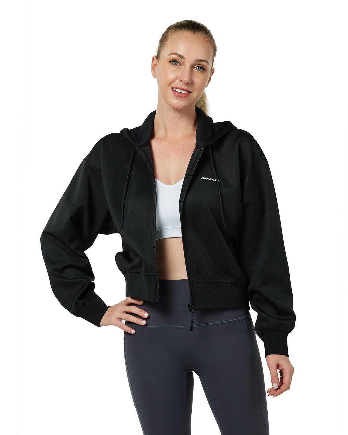 Women's Active Workout Long Sleeve Cropped Full Zip Up Hooded Hoodies Sweatshirts